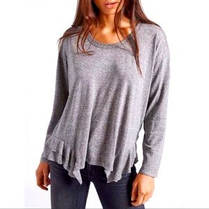 Current Elliott tiered ruffled bottom heather gray long sleeve tee 0